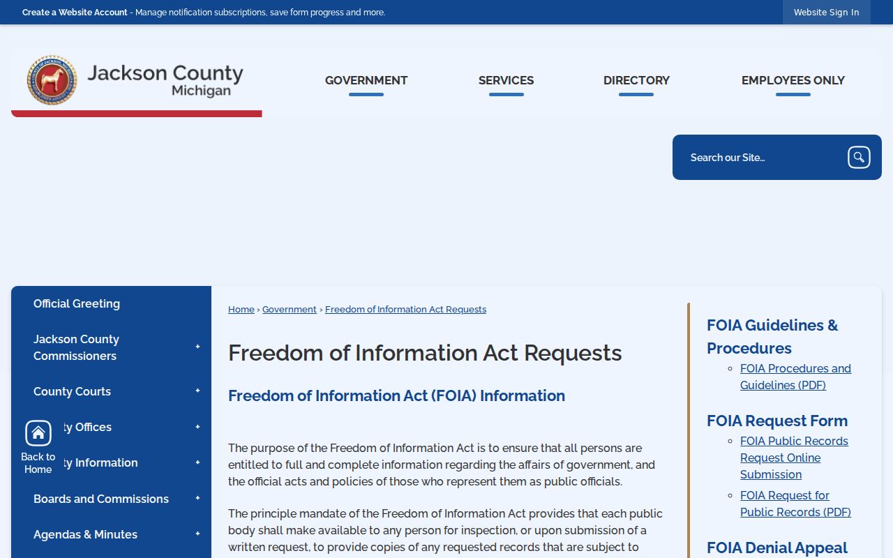 Jackson residents directory county FOIA request