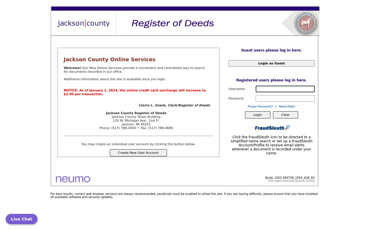 Jackson residents directory Register of Deeds index