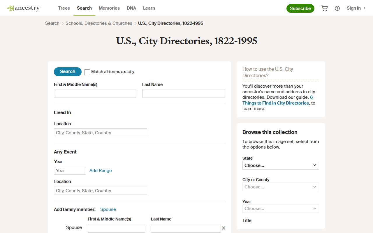 Jackson city directory digitized collection search screen